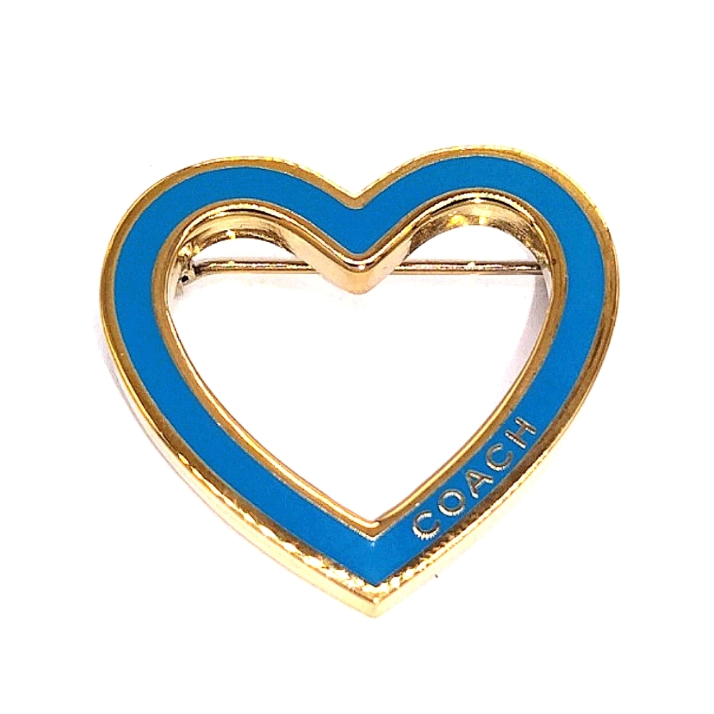 COACH Vintage Heart Pin Brooch in Sky Blue and Gold Tone Purse Backpack Charm - Picture 3 of 8